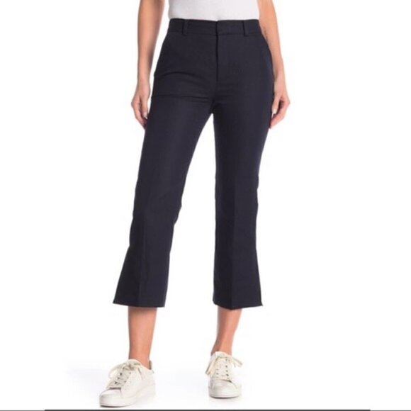 Frame Flared Cropped Side Slit Cotton/Linen Dark Navy Trousers Pants New Size 6 - Picture 4 of 8